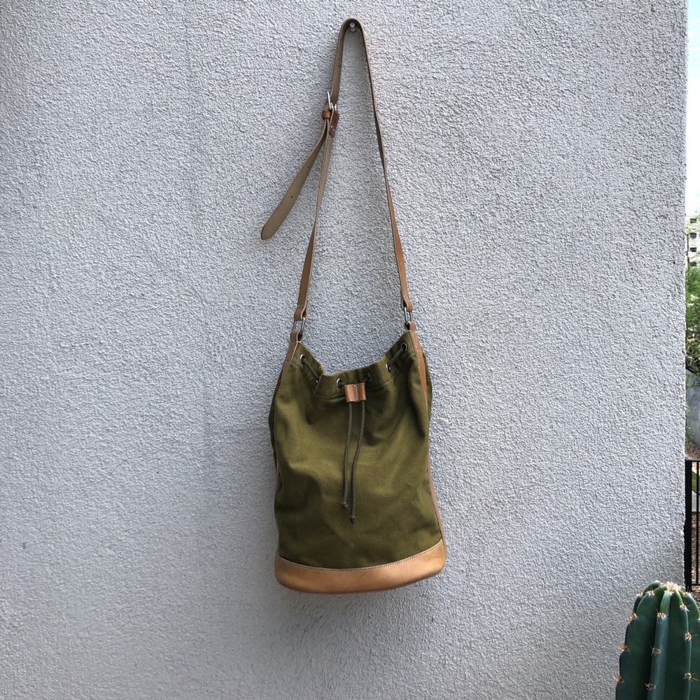 Used APC Leather-Trimmed Cotton-Canvas Bucket Bag